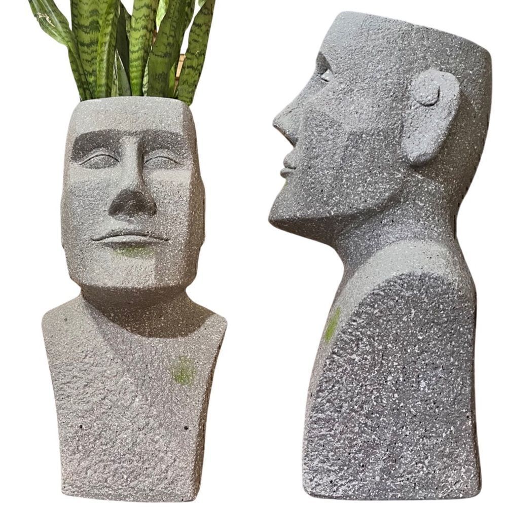 Moai Head Design Gray Resin Planter with Round Opening. Make an offer
